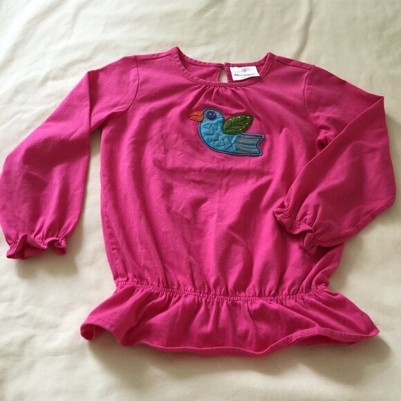Hanna Andersson Other - Hanna Andersson Bird Applique Pink Ruffle Top 100